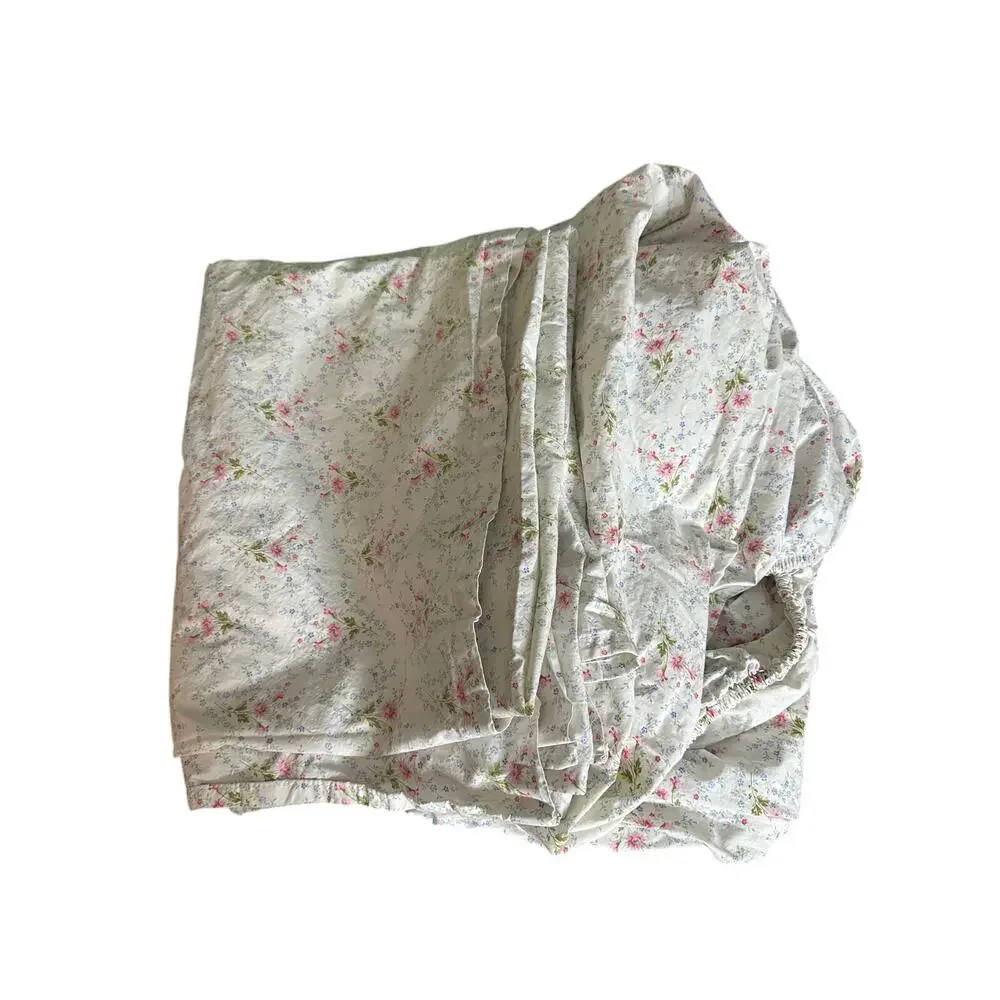 Lauren Ralph Lauren Pink Cottage Daisy Fitted Flat Sheet Twin Cottagecore